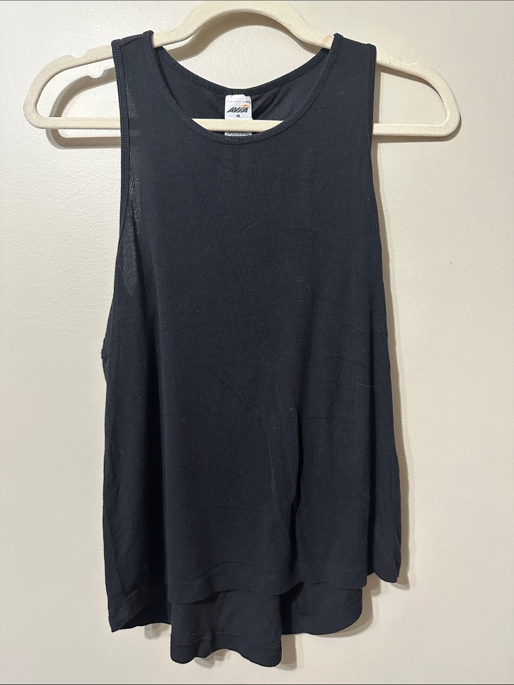 Avia Black Ribbed Tank with Cutout in back
